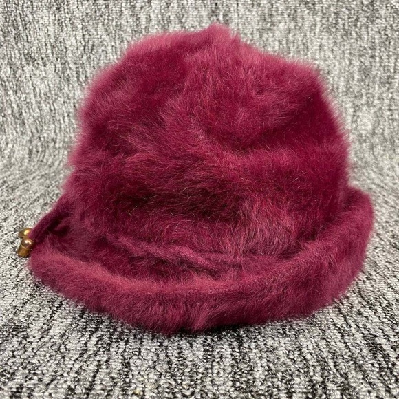 Vtg Angora Fuzzy Cloche Hat‎ Fuchsia Pink Magenta Shaggy Winter Bucket Bowl Cap main image 12
